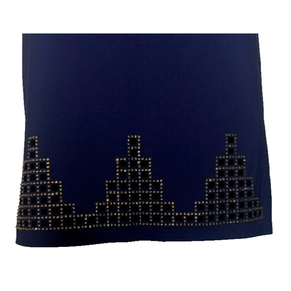 Sensiline Navy Dress Womens 4 Cut-Out Gold Embellishments Cocktail Sheath Dress - Picture 6 of 14